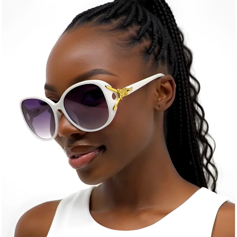 Trendy Sunglasses Oversized White Frame Stylish UV400 Fashion Women Female Fancy